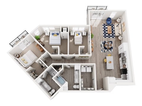 Floor plan for 3 beds, 2 baths, 1564 sqft